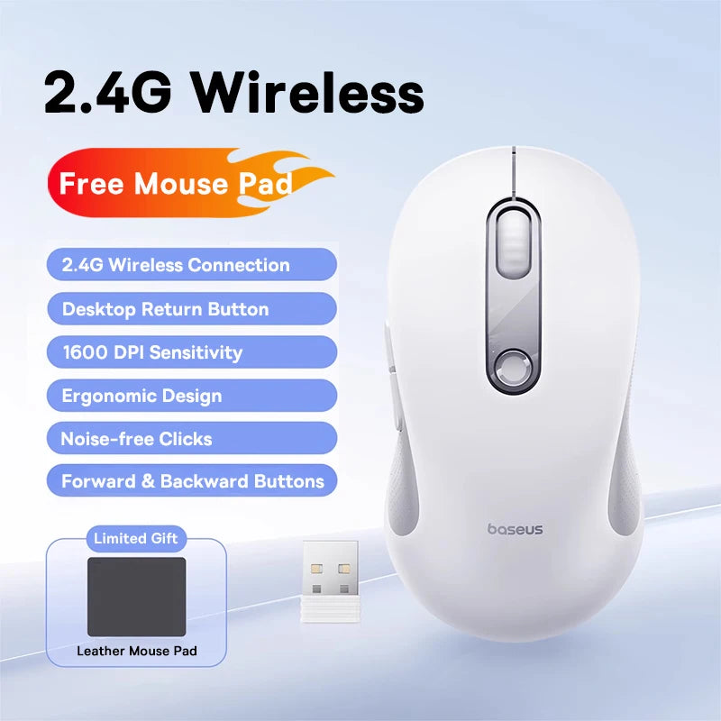 BASEUS Wireless Bluetooth 5.3 Mouse | Ergonomic, 7 Silent Buttons for PC/Laptop