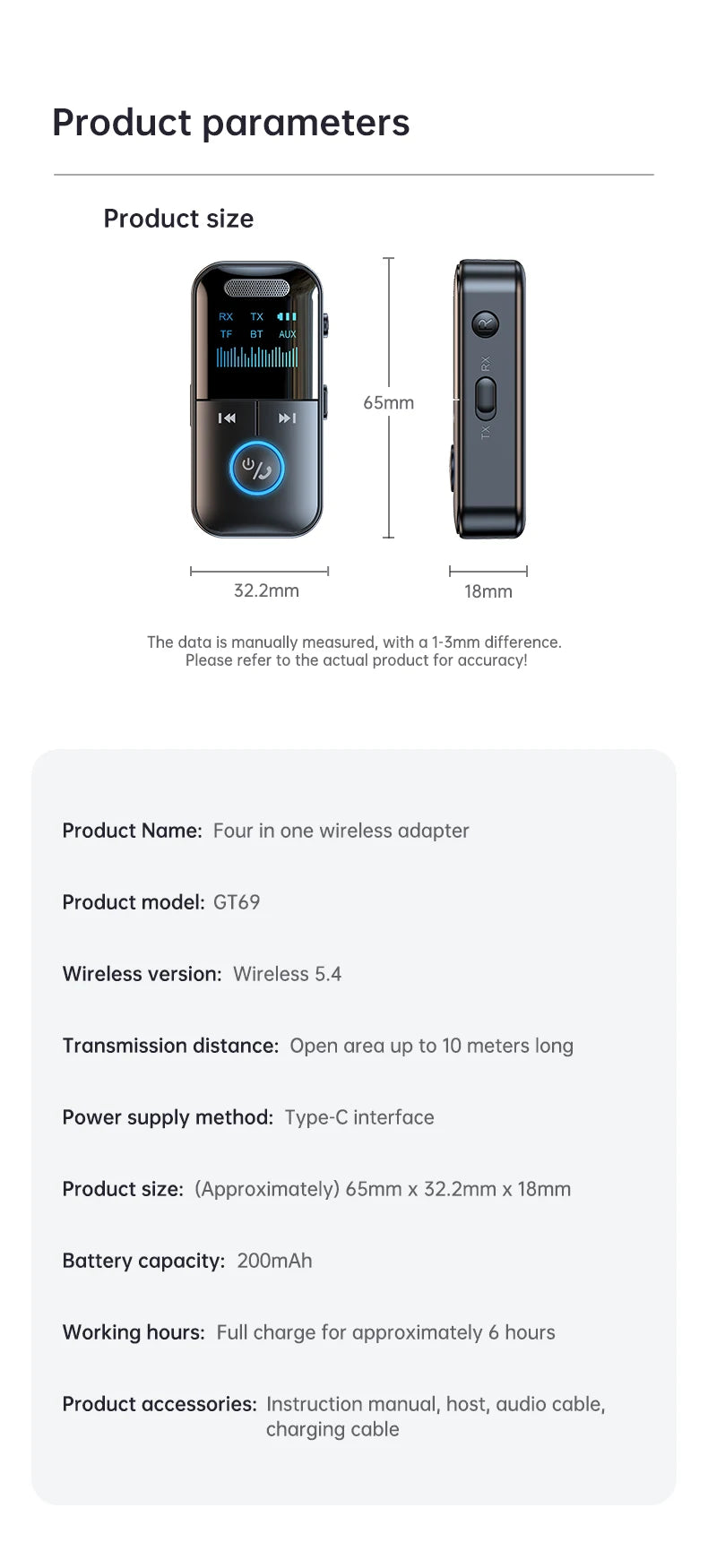 4-in-1 Bluetooth 5.4 Audio Transmitter & Receiver (3.5mm/TF)