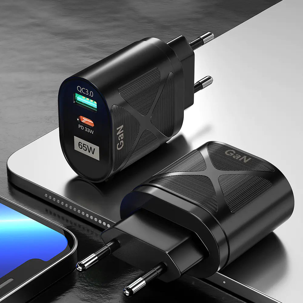 65W GaN QuickCharge Adapter for Phones & Laptops
