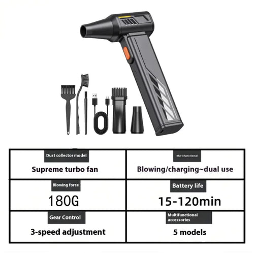 Compact 4-Speed Fan & Vacuum Cleaner, USB Rechargeable