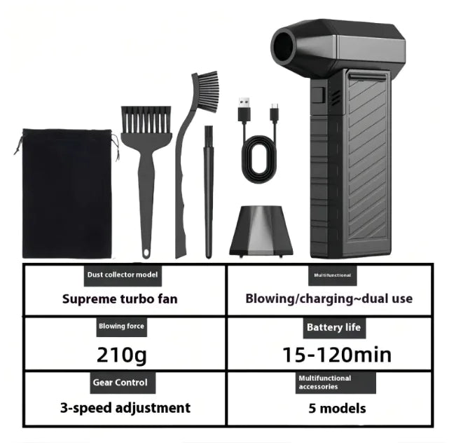 Compact 4-Speed Fan & Vacuum Cleaner, USB Rechargeable