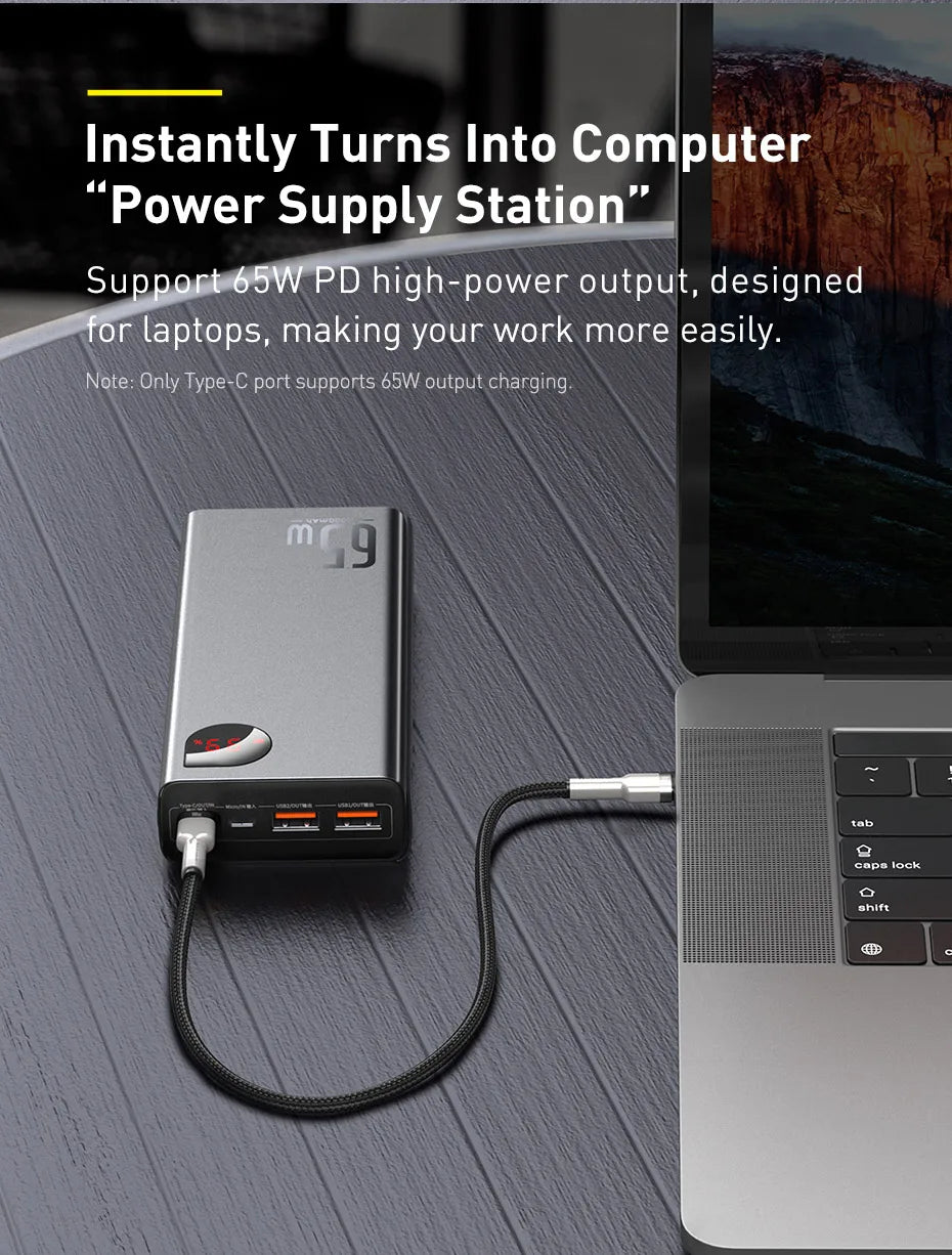 BASEUS 65W PD/QC 3.0 Power Bank | 20000mAh Portable External Laptop Charger