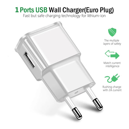 5V 2A USB Travel Charger Adapter and Cable Kit