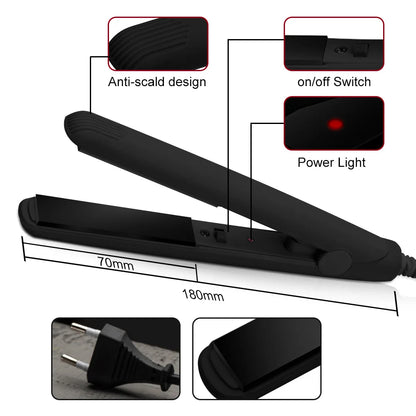 Portable Mini Ceramic Hair Straightener (Wet/Dry, Fast Heat)