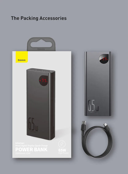 BASEUS 65W PD/QC 3.0 Power Bank | 20000mAh Portable External Laptop Charger