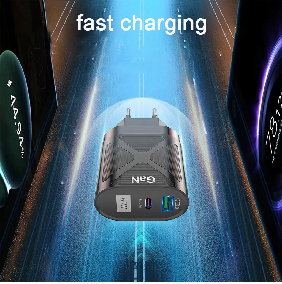 65W GaN QuickCharge Adapter for Phones & Laptops