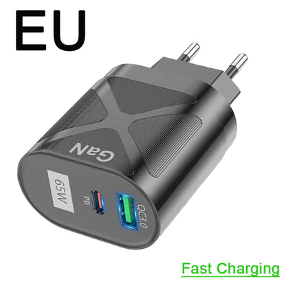 65W GaN QuickCharge Adapter for Phones & Laptops