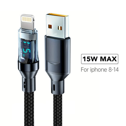 120W Super Fast Charging Cable w/ LCD Watt Display (for iPhone/USB-C)