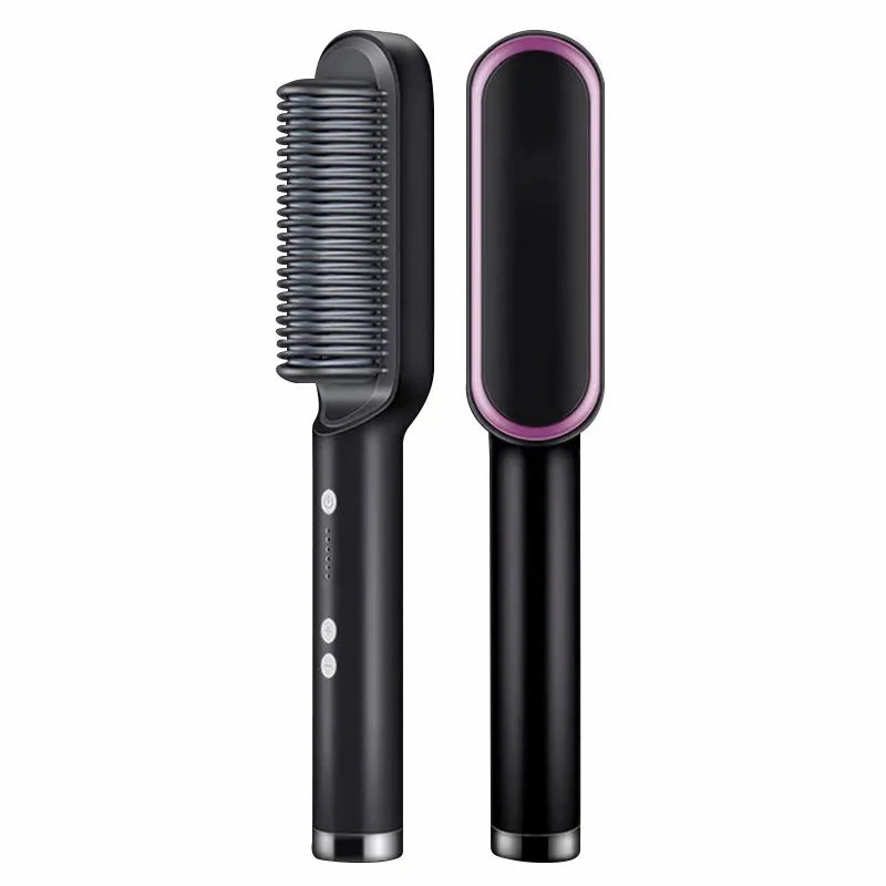 Professional Electric Hair Straightener Brush | Fast Heating Ceramic 2-in-1 Tool