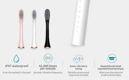 Sonic Electric Toothbrush (6 Modes, USB Rechargeable, IPX7 Waterproof)
