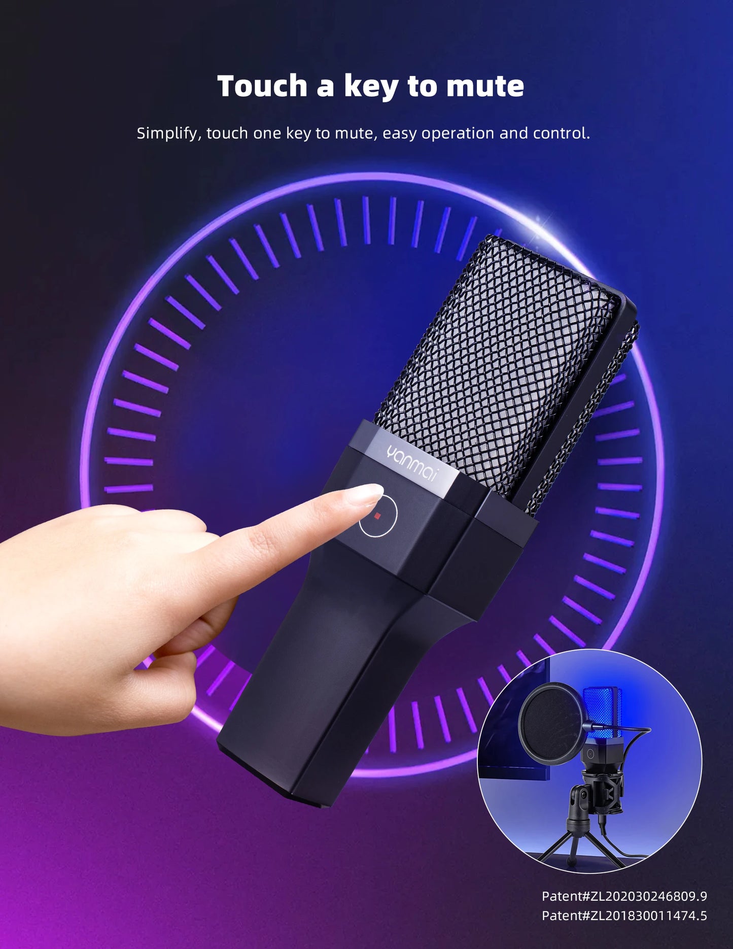 USB Condenser Microphone Kit with RGB Light for PC Streaming