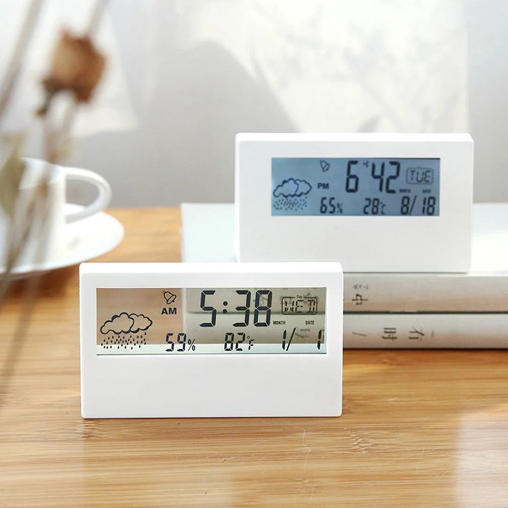 LED Desktop Alarm Clock with Thermo-Hygrometer and Weather Display