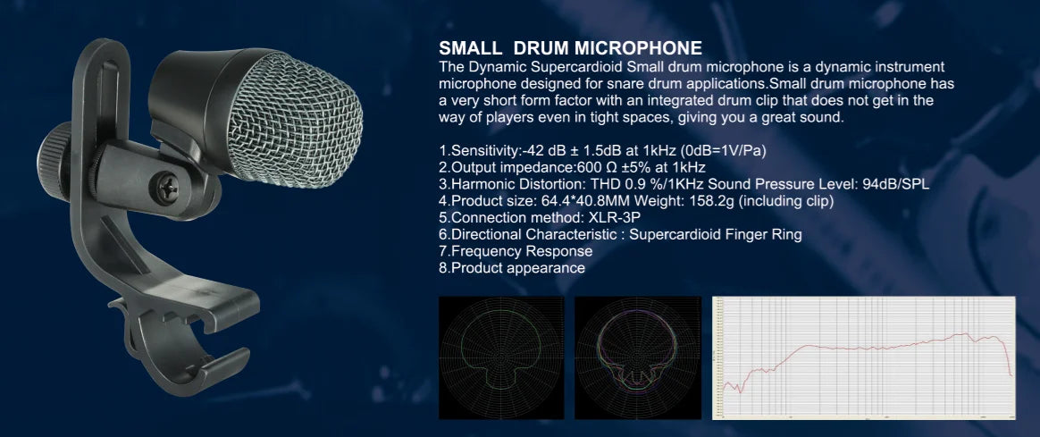 Cardioid Wired Drum Microphone with Clip Mount