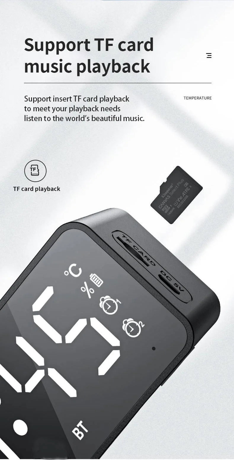 G50 Mini Bluetooth Speaker | Mirror LED Alarm Clock & FM Radio