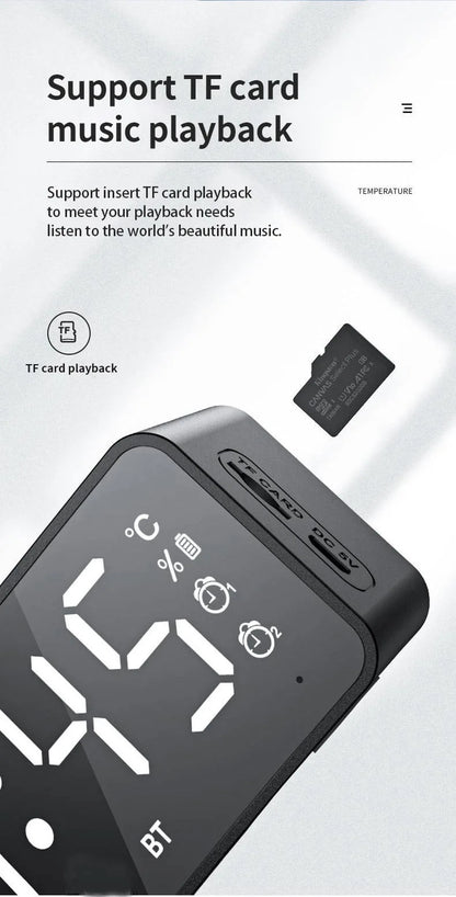 G50 Mini Bluetooth Speaker | Mirror LED Alarm Clock & FM Radio