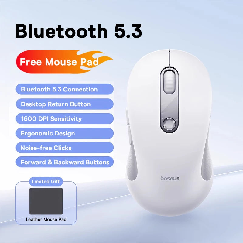 BASEUS Wireless Bluetooth 5.3 Mouse | Ergonomic, 7 Silent Buttons for PC/Laptop