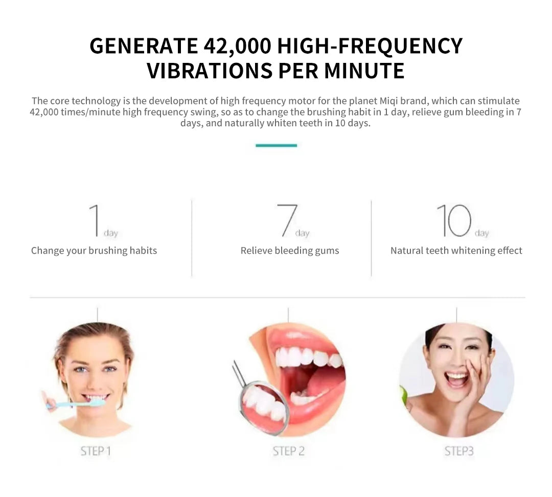 Sonic Electric Toothbrush (6 Modes, USB Rechargeable, IPX7 Waterproof)