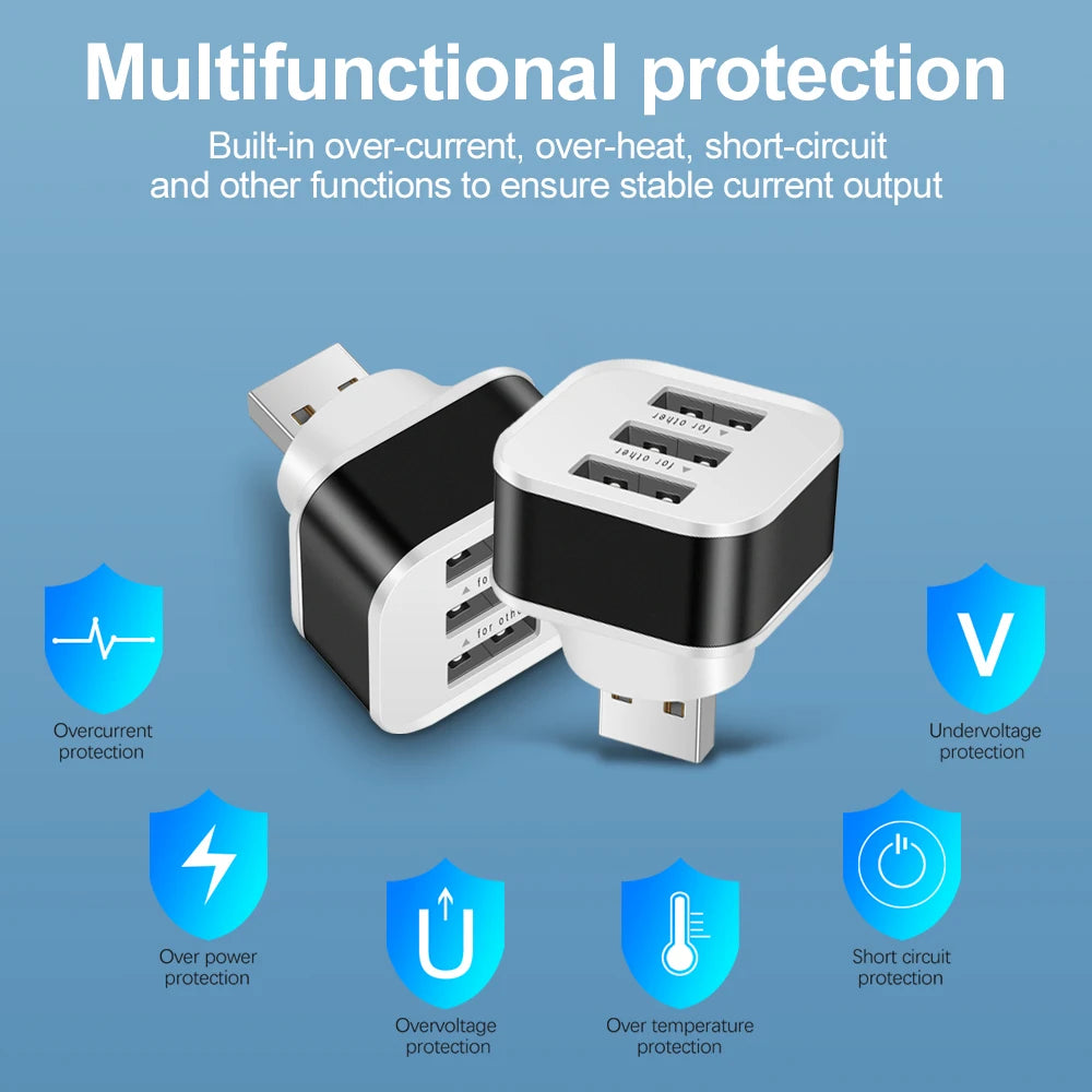 3-in-1 USB Hub Splitter | 3 Port USB 2.0/3.0 Adapter Extender for PC/Car