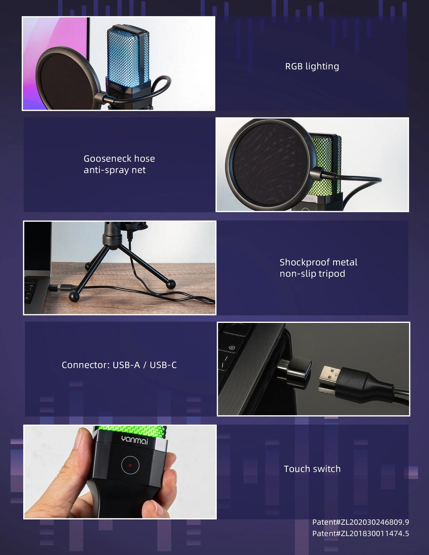 USB Condenser Microphone Kit with RGB Light for PC Streaming