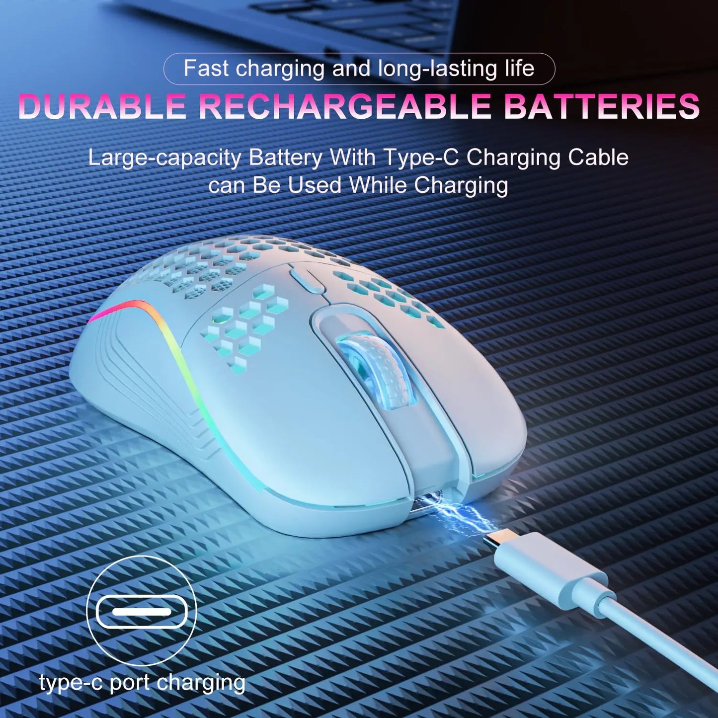 2.4G Wireless Gaming Mouse (RGB Honeycomb Design, Rechargeable)