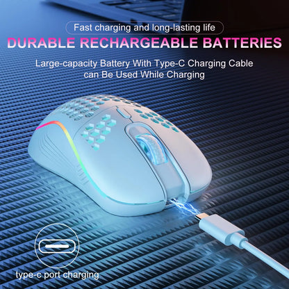 2.4G Wireless Gaming Mouse (RGB Honeycomb Design, Rechargeable)
