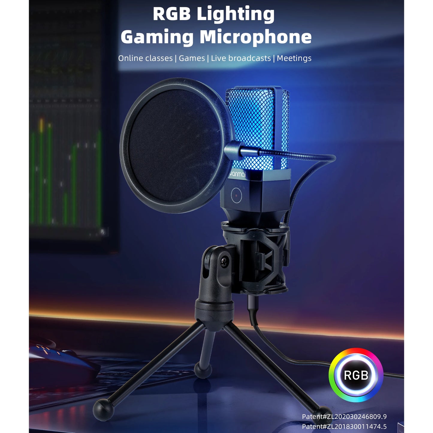 USB Condenser Microphone Kit with RGB Light for PC Streaming