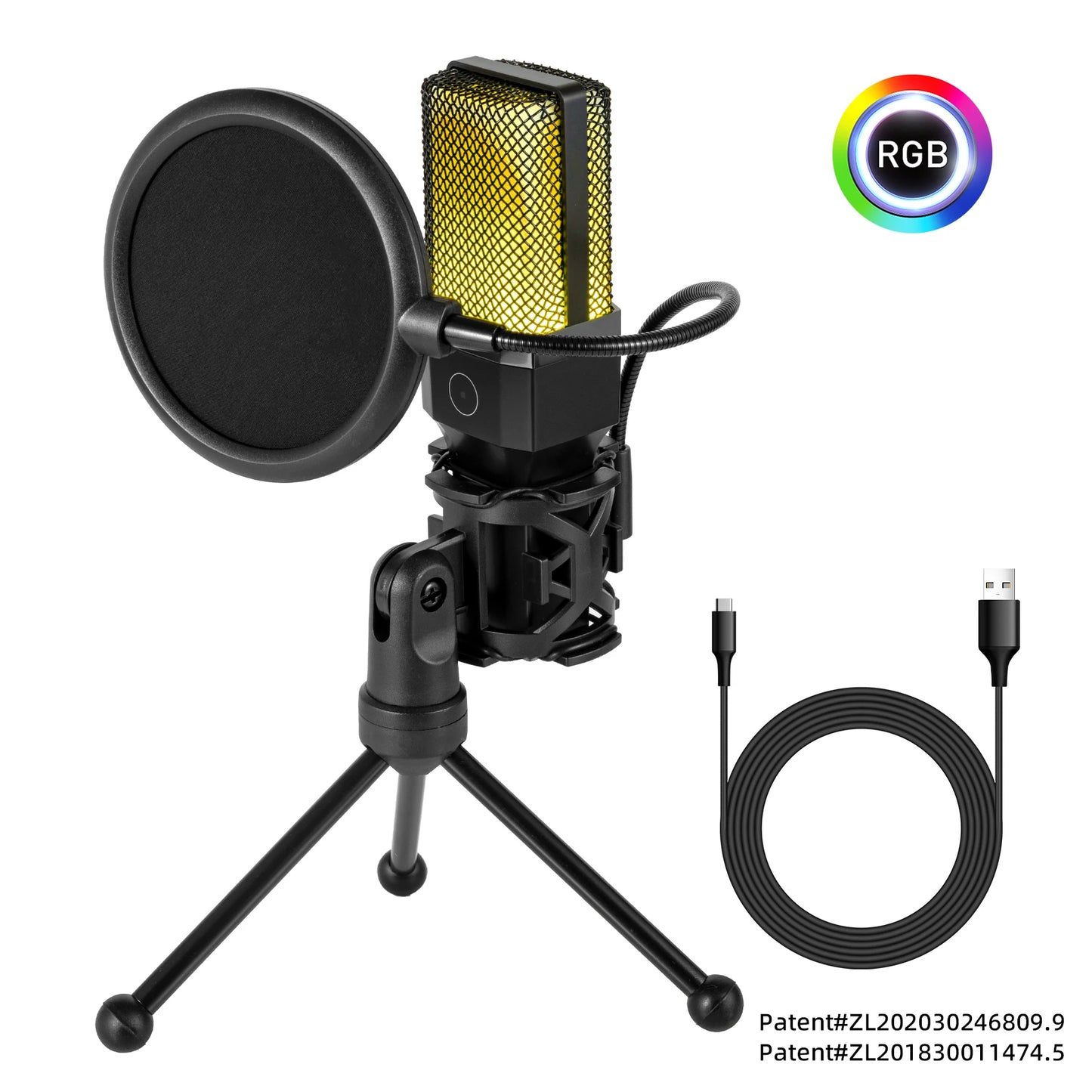 USB Condenser Microphone Kit with RGB Light for PC Streaming
