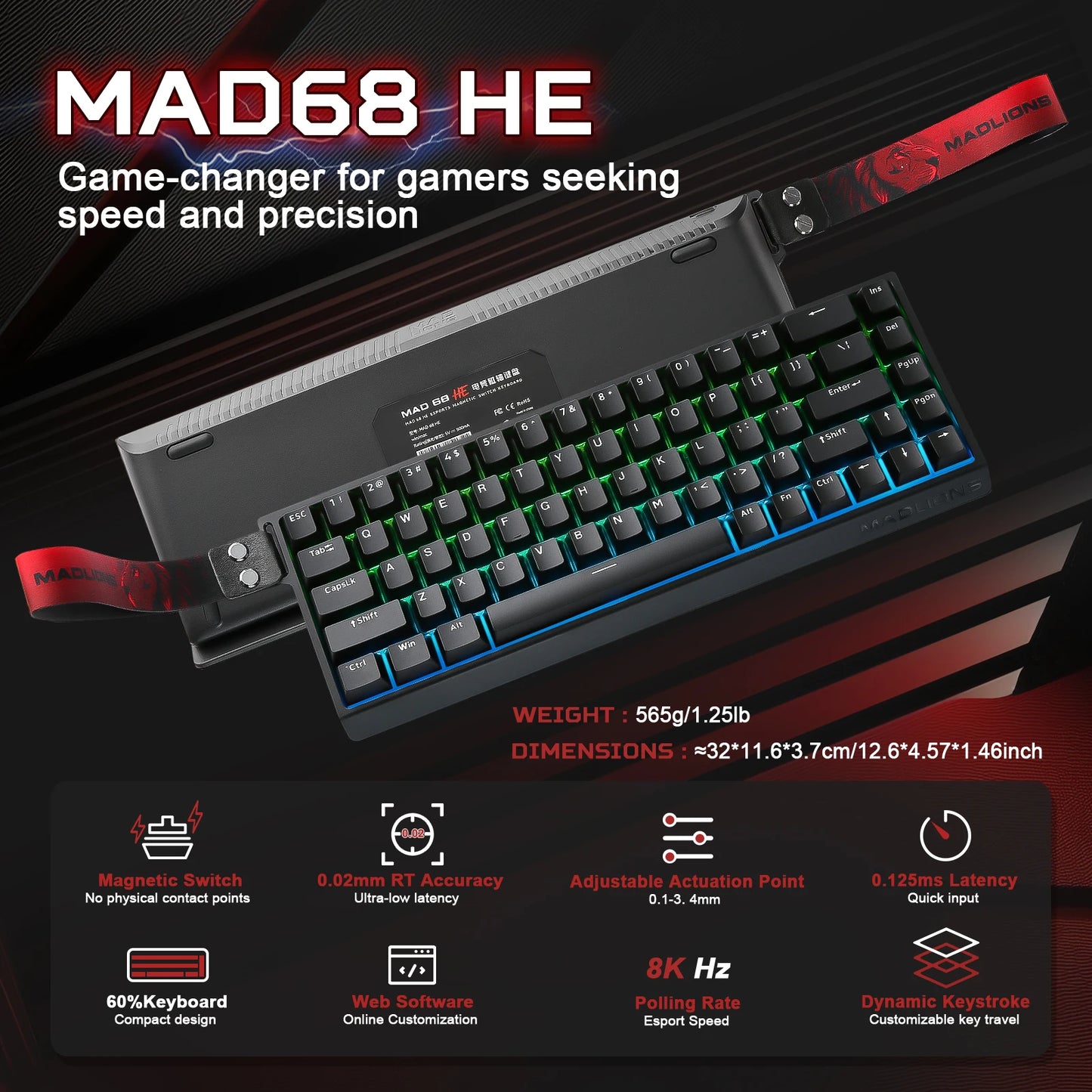 YUNZII x MADLIONS MAD68 HE Gaming Keyboard | 65% Magnetic, 8K Rapid Trigger