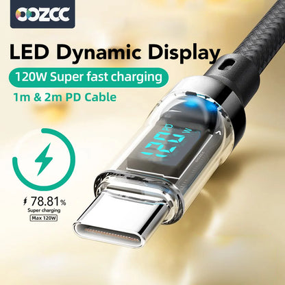 120W Super Fast Charging Cable w/ LCD Watt Display (for iPhone/USB-C)