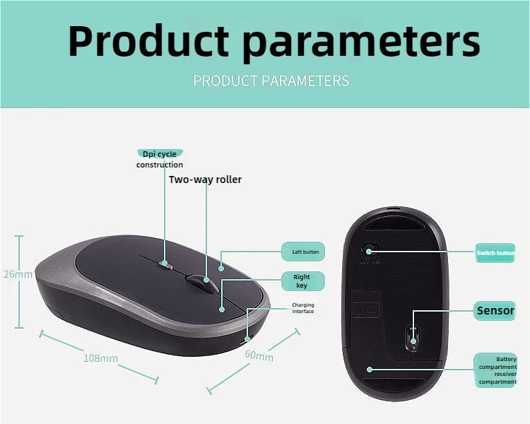 MINGCVIL Rechargeable Silent Wireless Mouse (Bluetooth/Adjustable DPI)