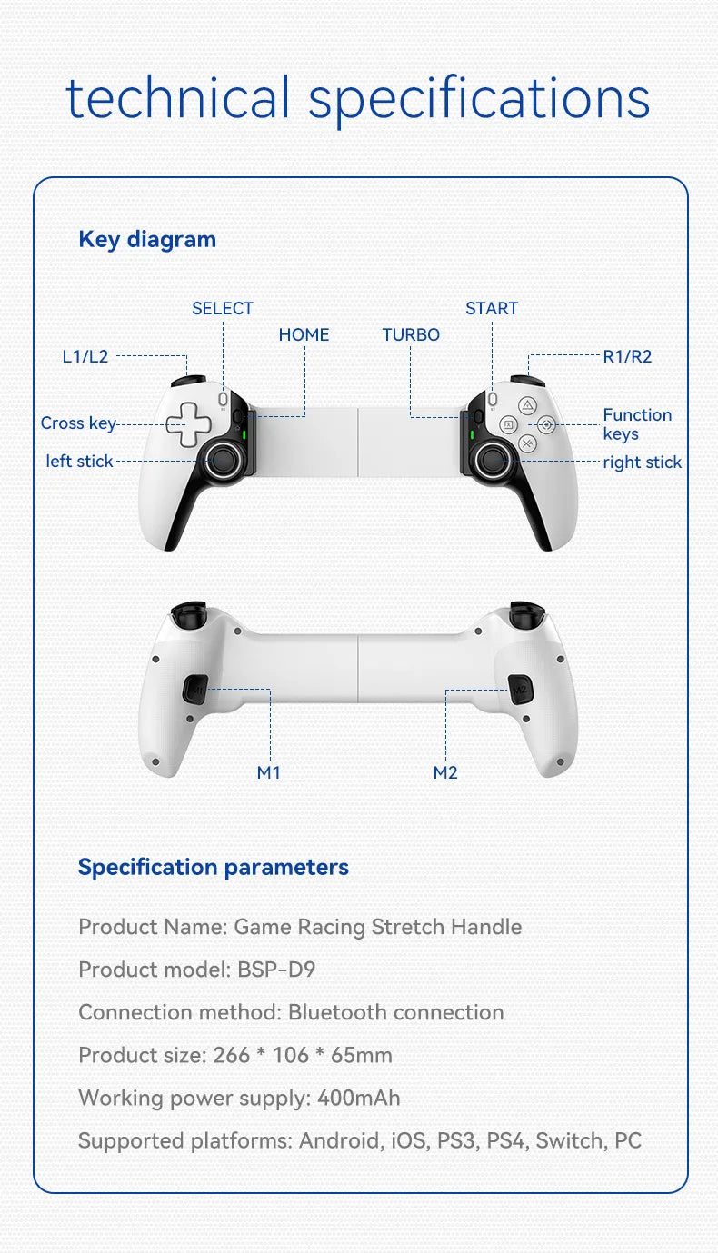 D9 Wireless Dual Hall Game Controller | Phone, Tablet, PC, Switch, PS3/PS4