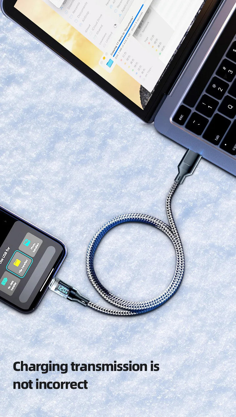120W Super Fast Charging Cable w/ LCD Watt Display (for iPhone/USB-C)