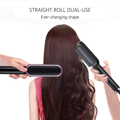 Professional Electric Hair Straightener Brush | Fast Heating Ceramic 2-in-1 Tool