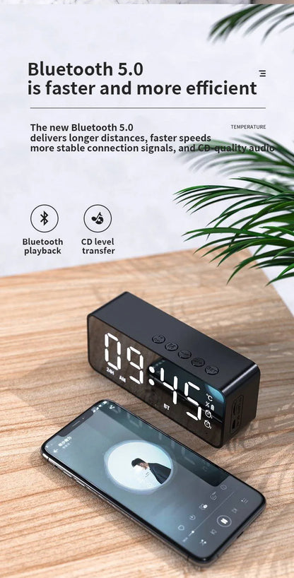 G50 Mini Bluetooth Speaker | Mirror LED Alarm Clock & FM Radio