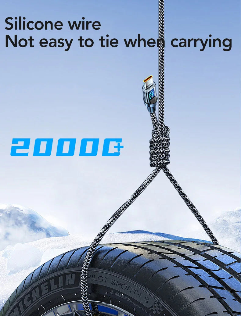 120W Super Fast Charging Cable w/ LCD Watt Display (for iPhone/USB-C)