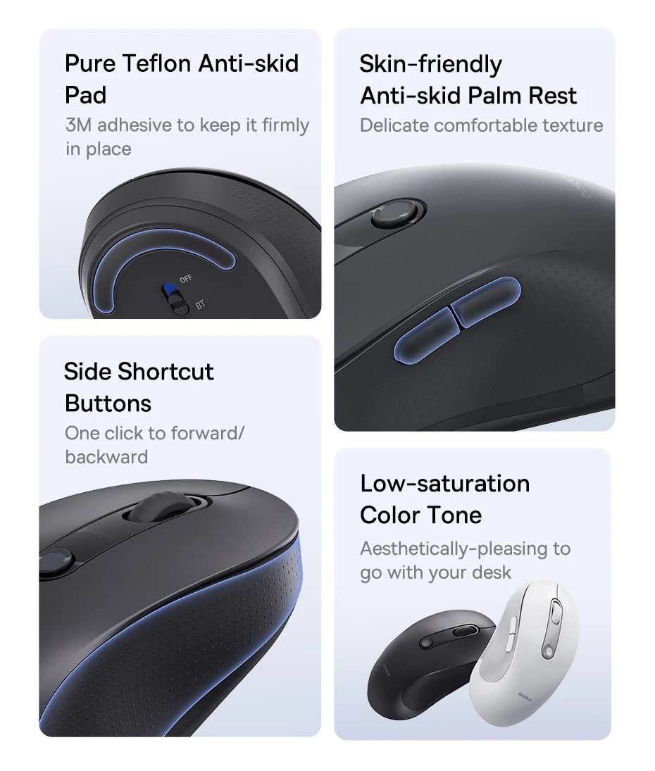 BASEUS Wireless Bluetooth 5.3 Mouse | Ergonomic, 7 Silent Buttons for PC/Laptop