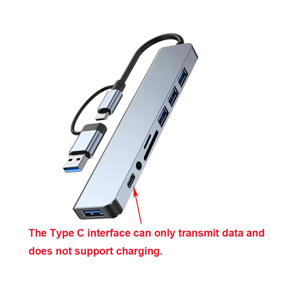 USB-C Multiport Hub (8-in-2) Docking Station w/ Audio Jack & Card Reader