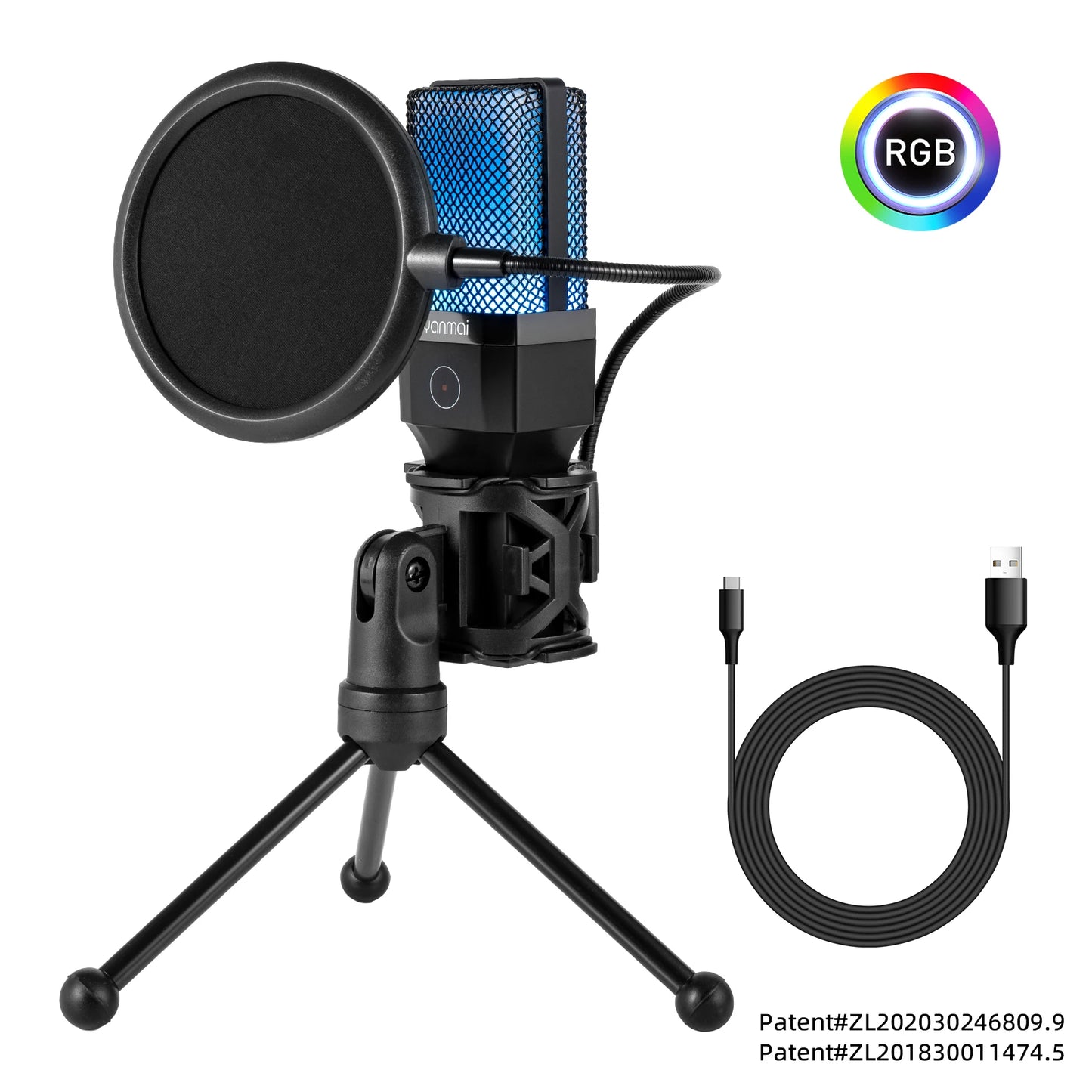 USB Condenser Microphone Kit with RGB Light for PC Streaming