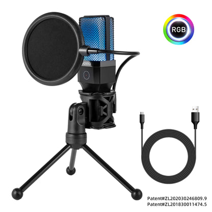 USB Condenser Microphone Kit with RGB Light for PC Streaming