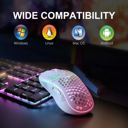 2.4G Wireless Gaming Mouse (RGB Honeycomb Design, Rechargeable)
