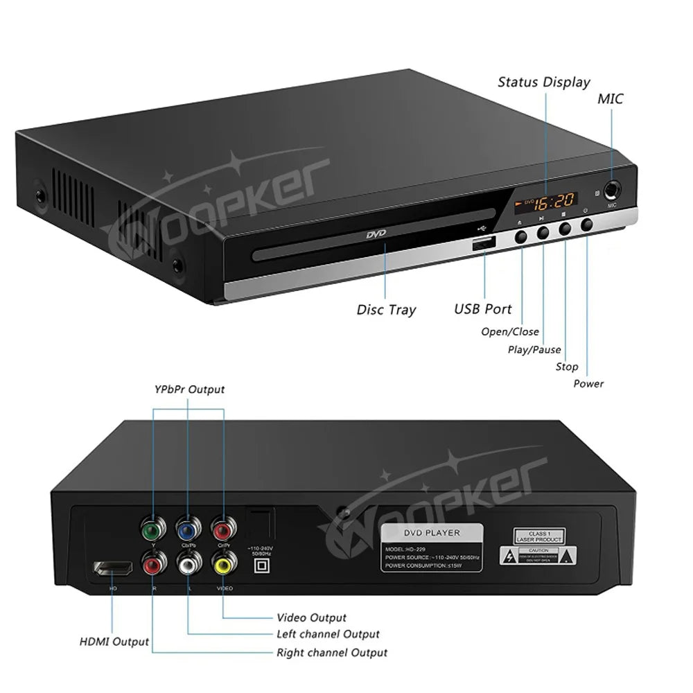 Woopker B29 Full HD 1080P DVD Player (HDMI/AV Output)