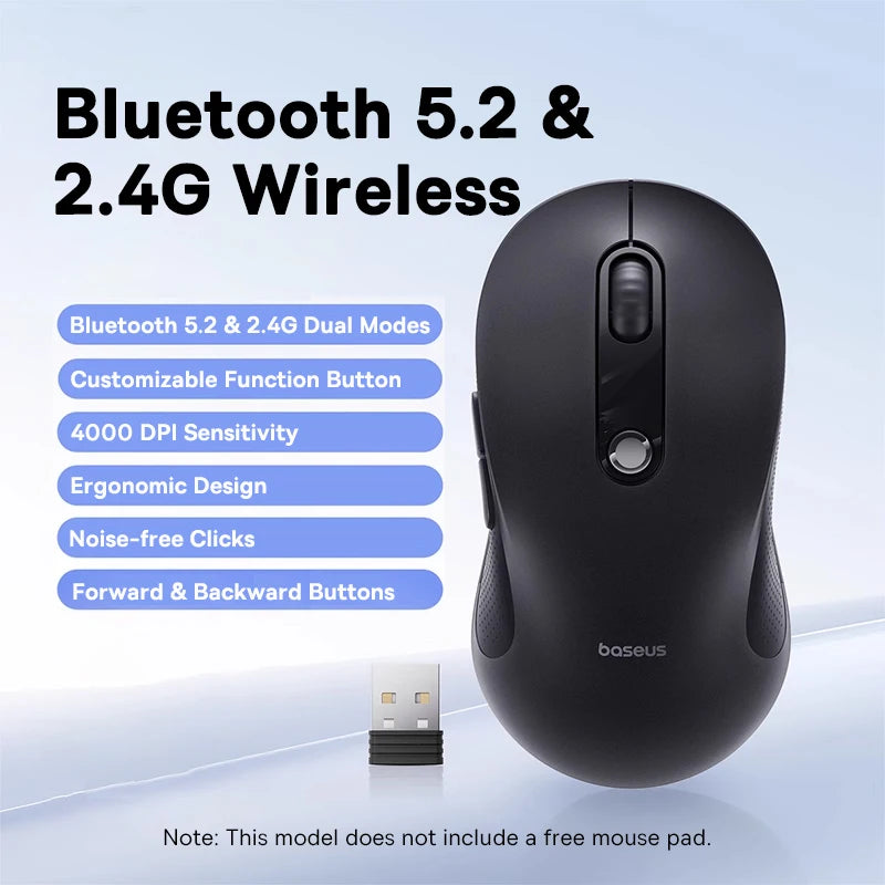 BASEUS Wireless Bluetooth 5.3 Mouse | Ergonomic, 7 Silent Buttons for PC/Laptop