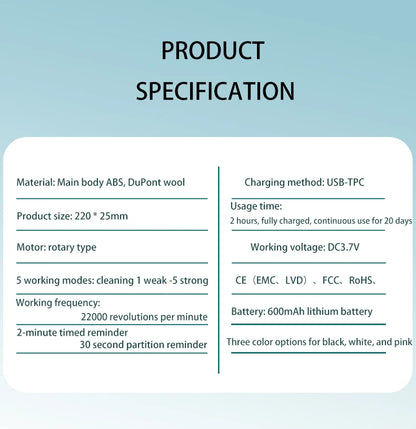 Adult 6 Mode Rotating Electric Toothbrush | USB Rechargeable with Timer Function