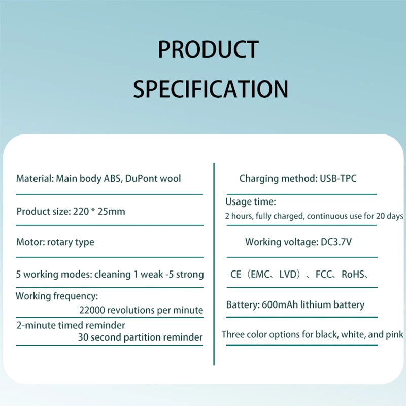 Adult 6 Mode Rotating Electric Toothbrush | USB Rechargeable with Timer Function