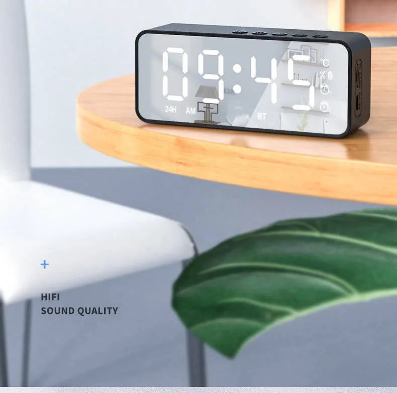G50 Mini Bluetooth Speaker | Mirror LED Alarm Clock & FM Radio