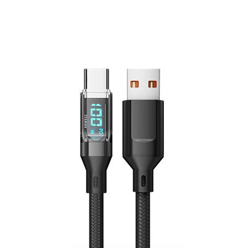 120W Super Fast Charging Cable w/ LCD Watt Display (for iPhone/USB-C)