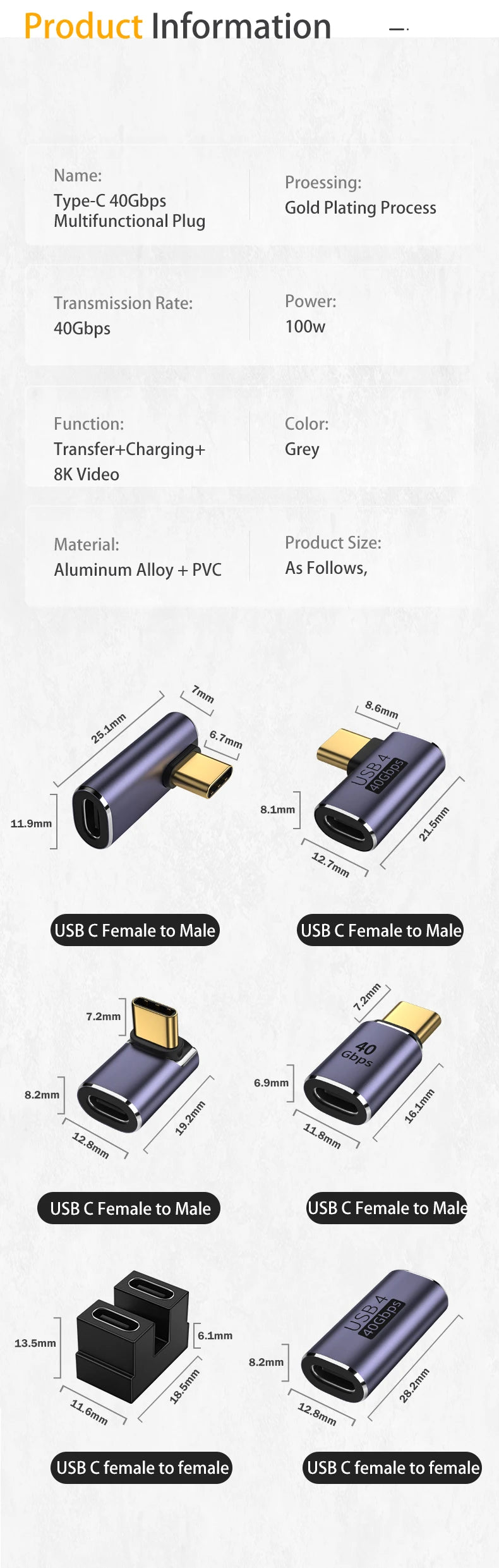 USB-C OTG Adapter (100W PD, 40Gbps, 8K 60Hz) for MacBook/PC