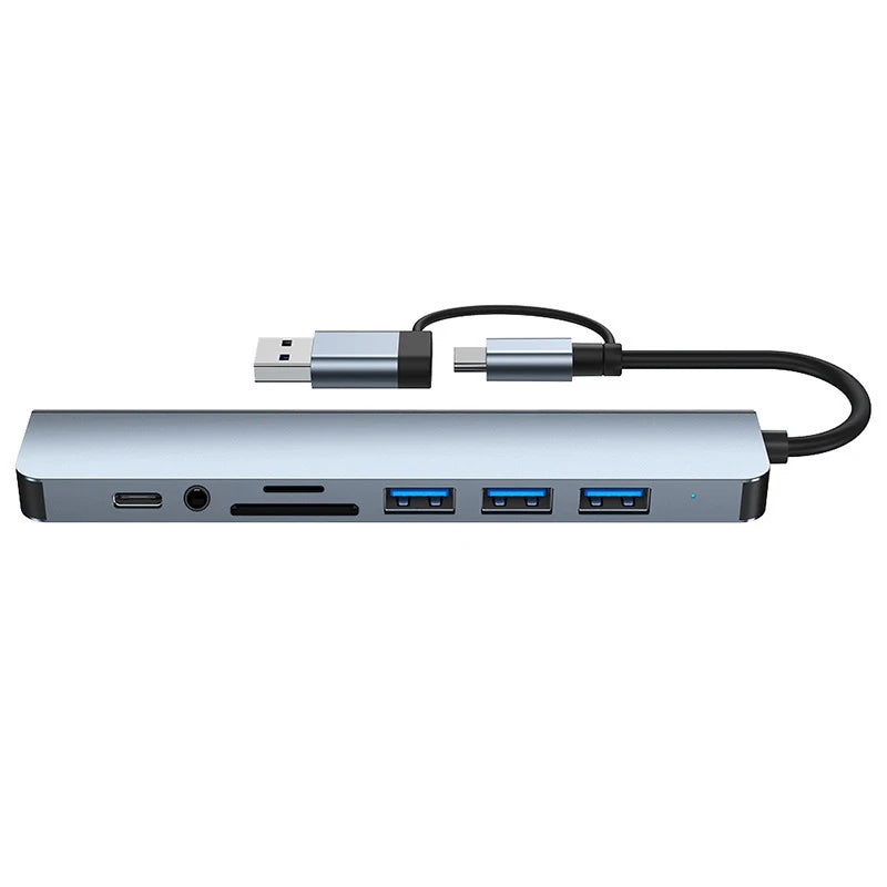 USB-C Multiport Hub (8-in-2) Docking Station w/ Audio Jack & Card Reader