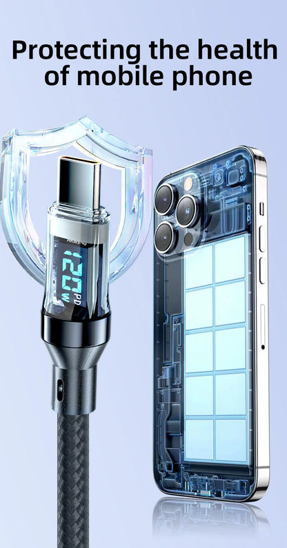 120W Super Fast Charging Cable w/ LCD Watt Display (for iPhone/USB-C)