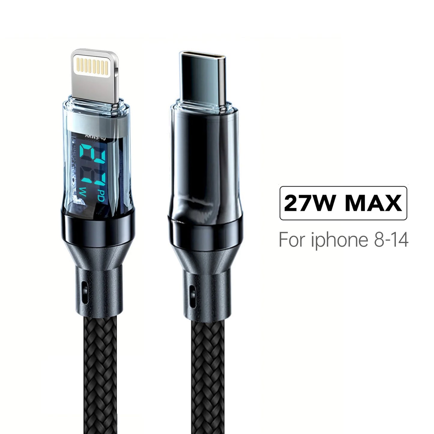120W Super Fast Charging Cable w/ LCD Watt Display (for iPhone/USB-C)